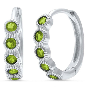 Huggie Hoop Earring Round Peridot CZ 925 Sterling Silver